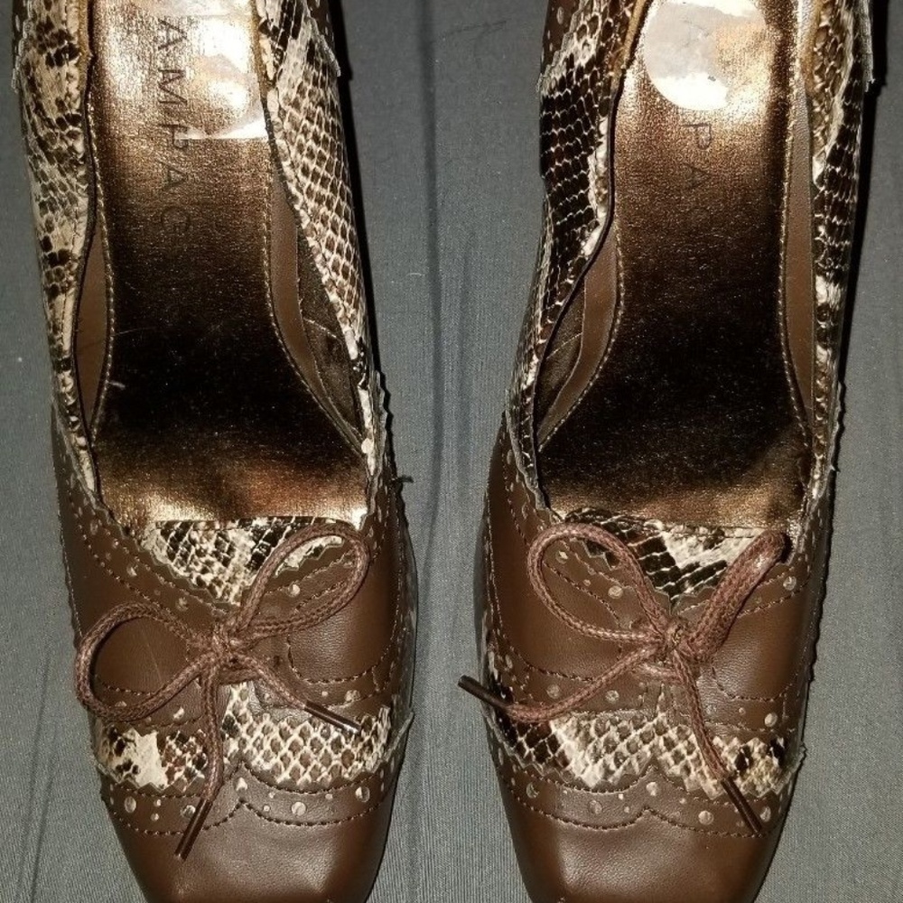 Brown Snakeprint Oxford Stiletto Heels 7 1/2 M